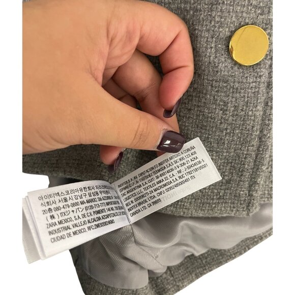 Zara Womens Jacket Blazer S Small Gray Round Neck Gold Button 3046/020 NWT - Picture 9 of 16